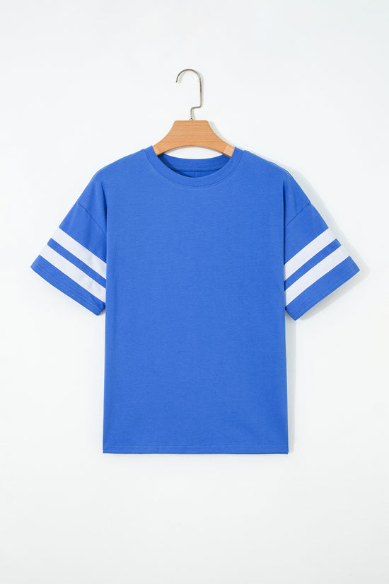 Varsity Stripe Crew Neck Short Sleeve Cotton T-Shirt