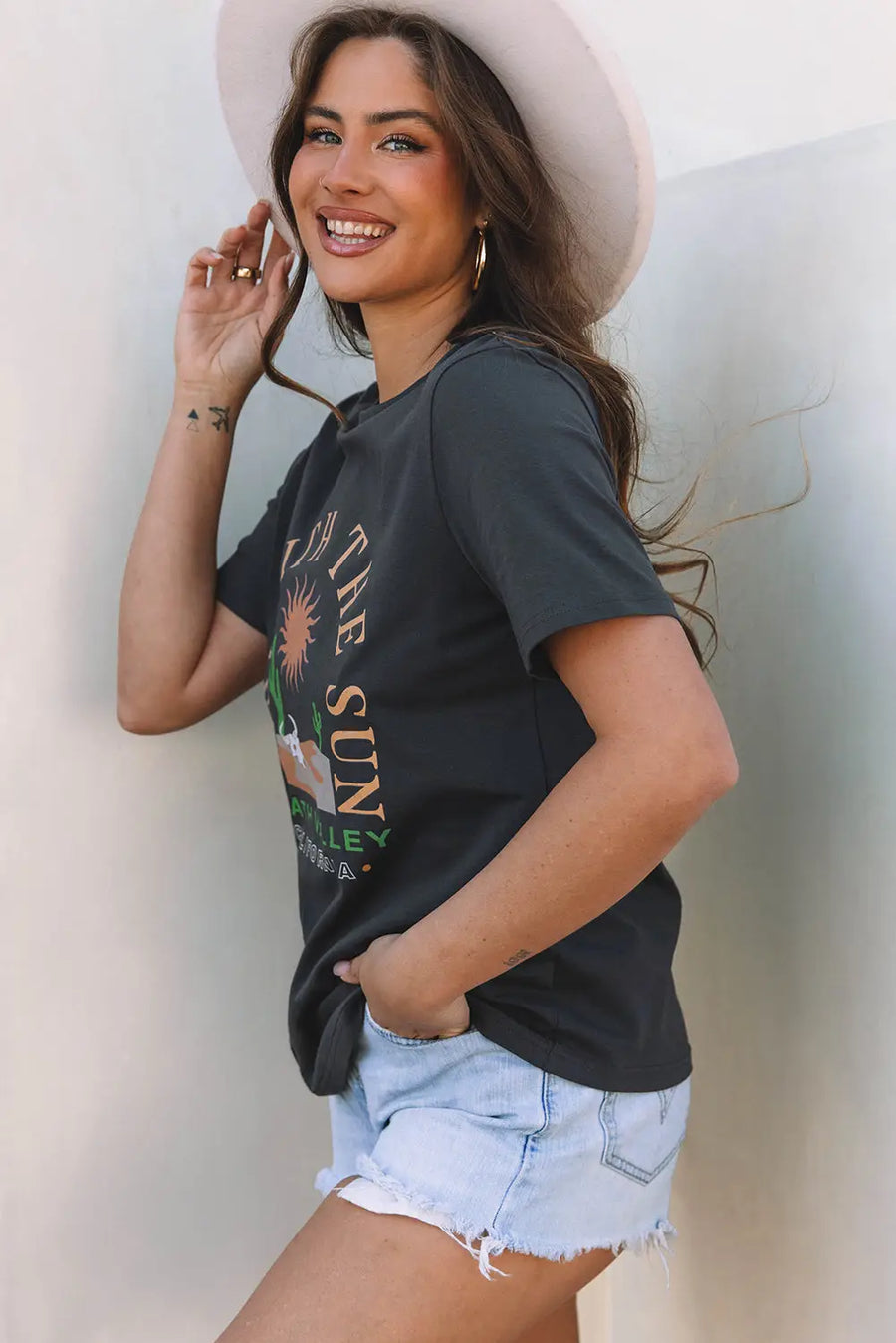 Blue Stripe USA Graphic Drop Shoulder Loose T-Shirt Women UK
