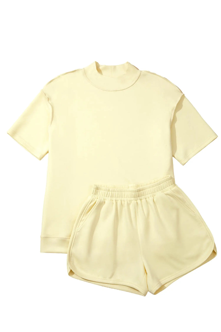 Exposed seam mock neck oversized tee shorts two piece set pockets outfit sets