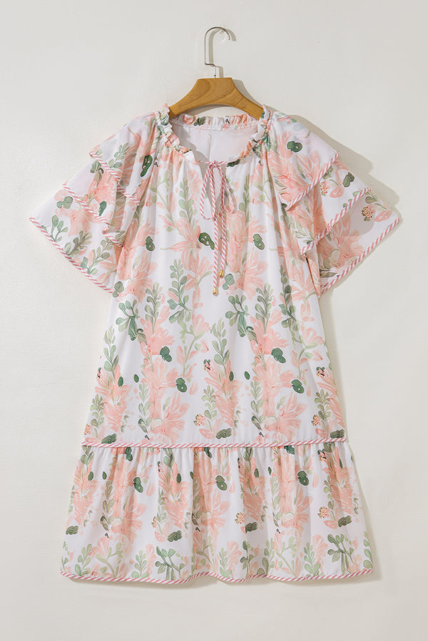 Pink plus size floral dress UK striped detail close-up