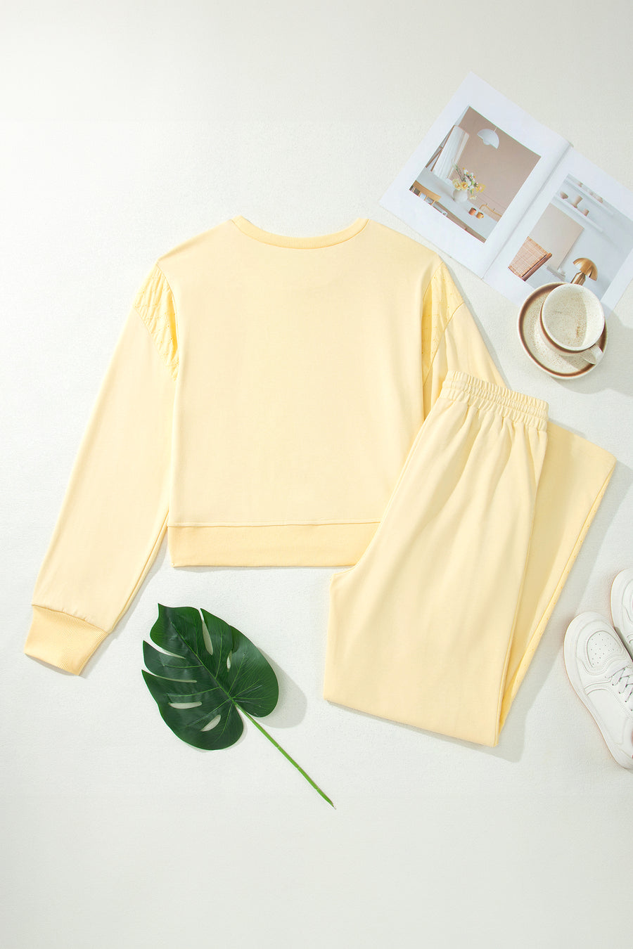 Drawstring waist detail on butter yellow wide leg pants — Fashionfitz UK