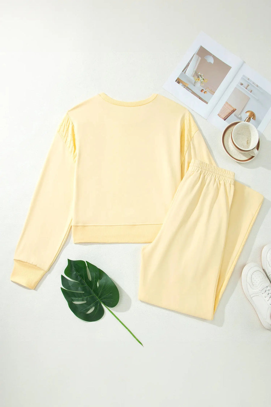 Drawstring waist detail on butter yellow wide leg pants — Fashionfitz UK