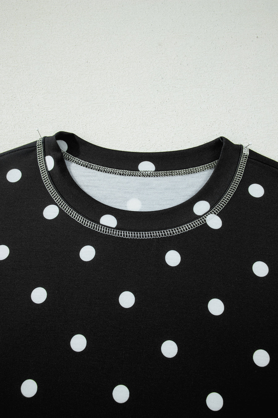 Polka Dot Exposed Seam Loose Tee Drawstring Shorts Two-Piece Set — side view third option | Fashionfitz UK