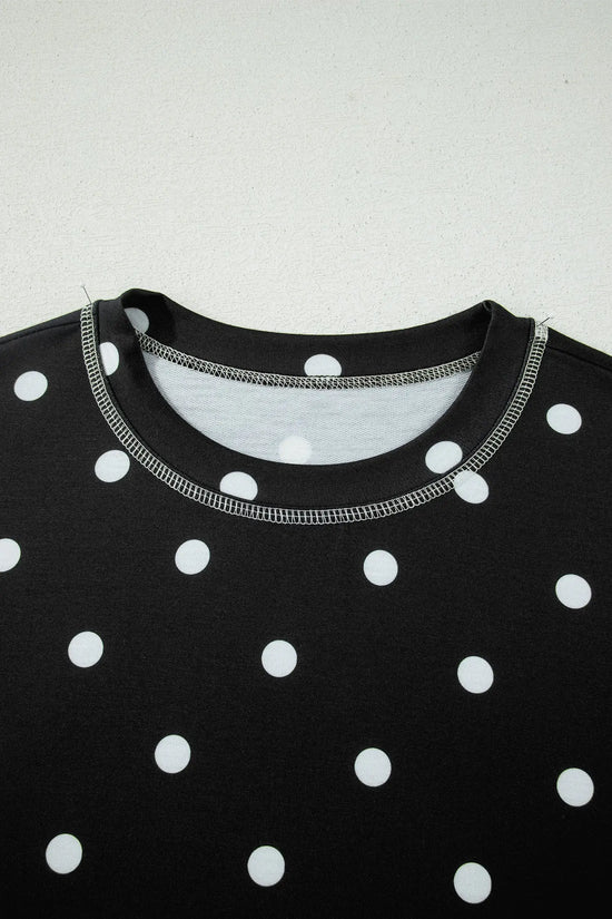 Polka Dot Exposed Seam Loose Tee Drawstring Shorts Two-Piece Set