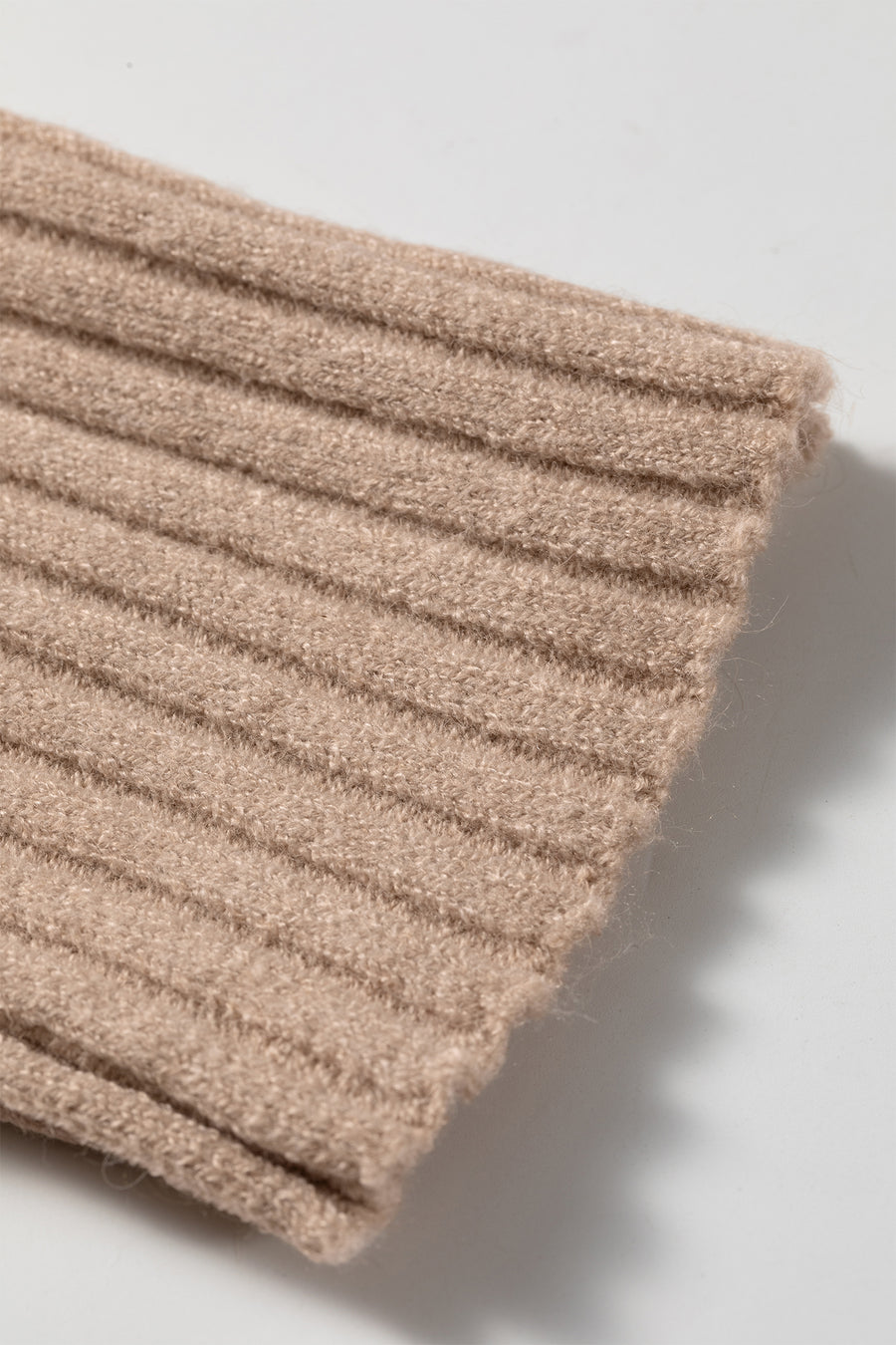 Beige High Neck Short Sleeve Washed Knit Sweater Women UK