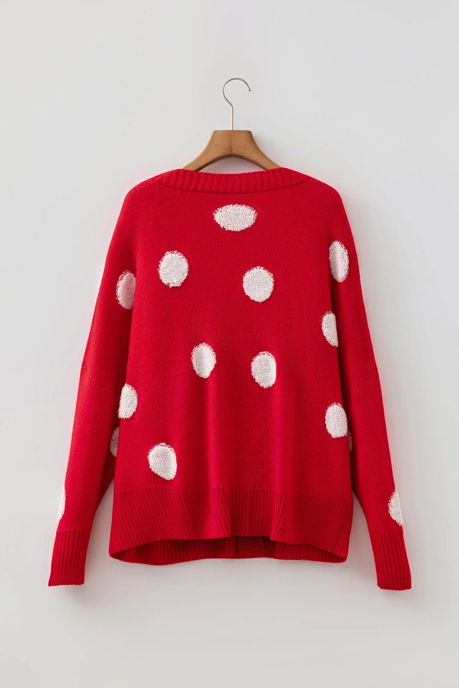 Polka Dot Button Front Oversized V-Neck Cardigan