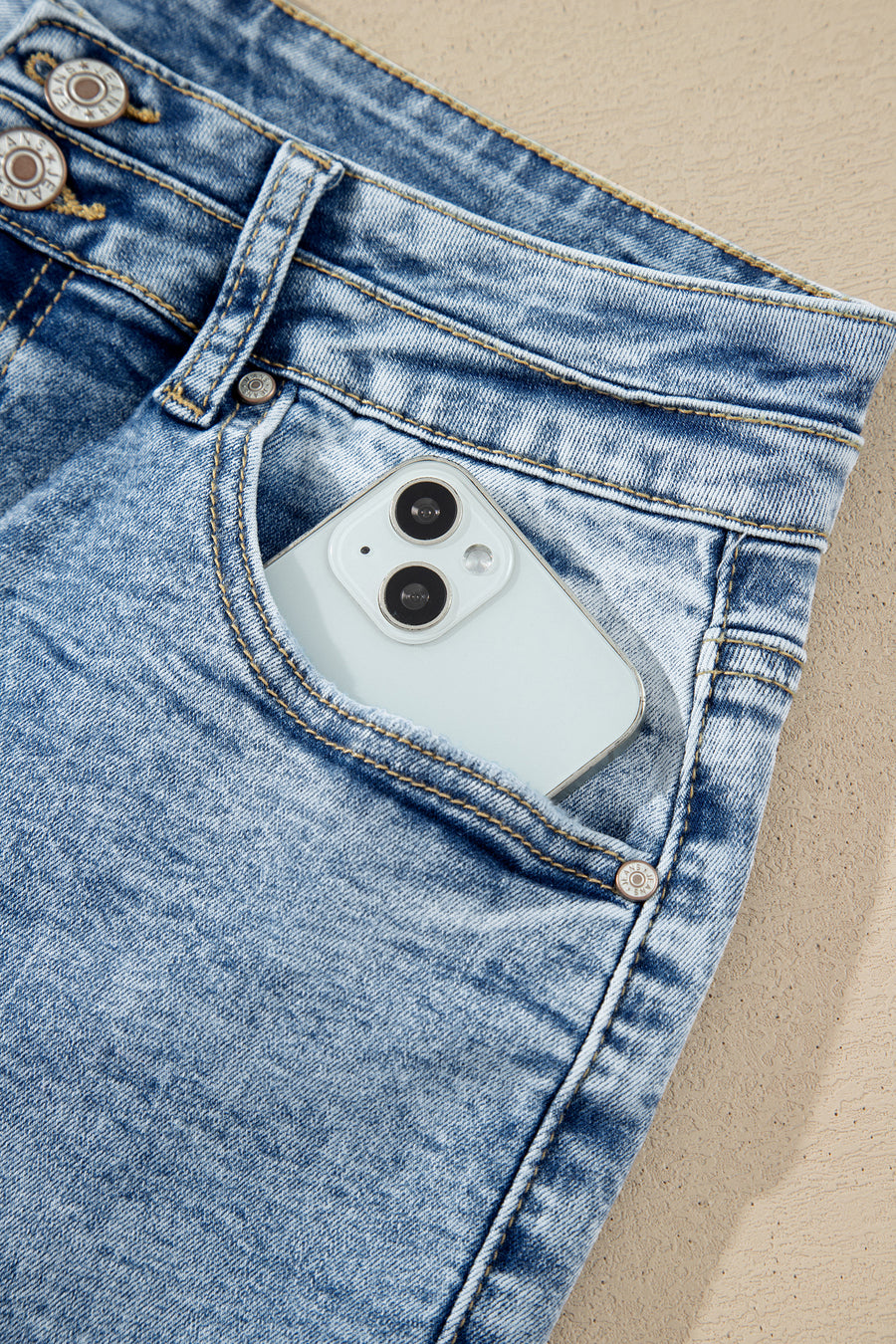 Acid Wash Pocket Detail High Waist Flare Jeans Women UK