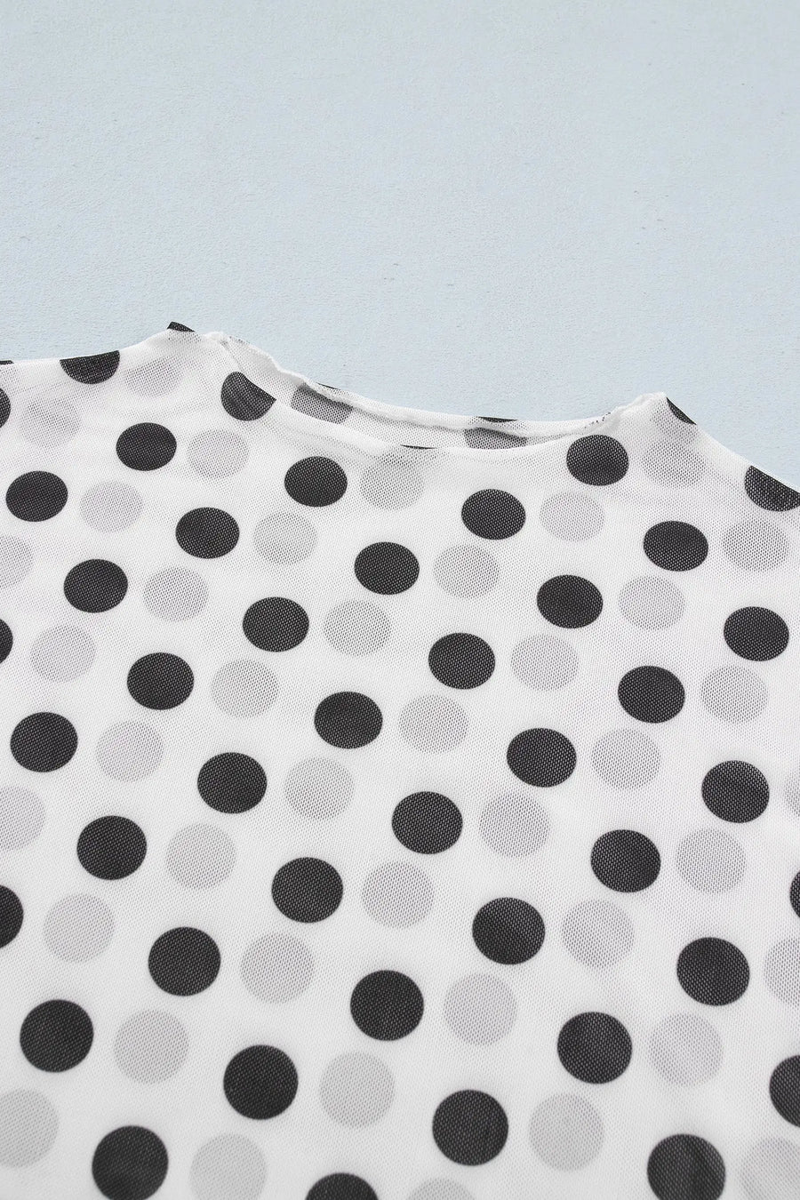 Polka Dot Sheer Long Sleeve Round Neck Top Women UK — full length view on model | Fashionfitz UK