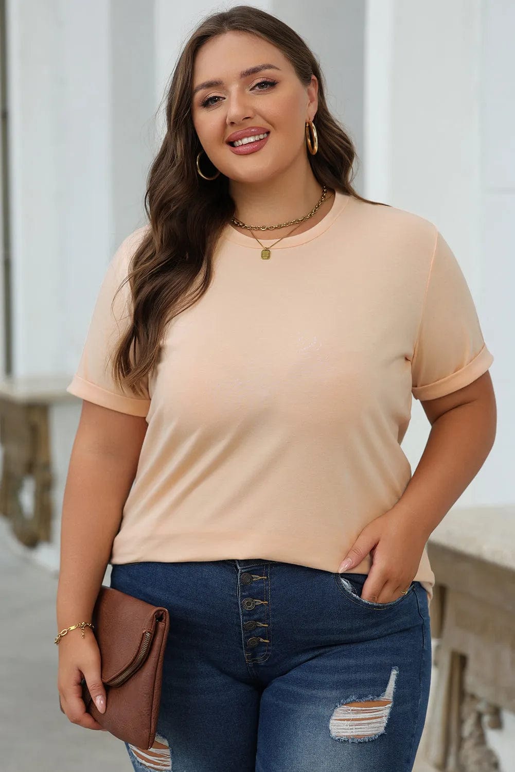 Casual Plain Crew Neck Tee