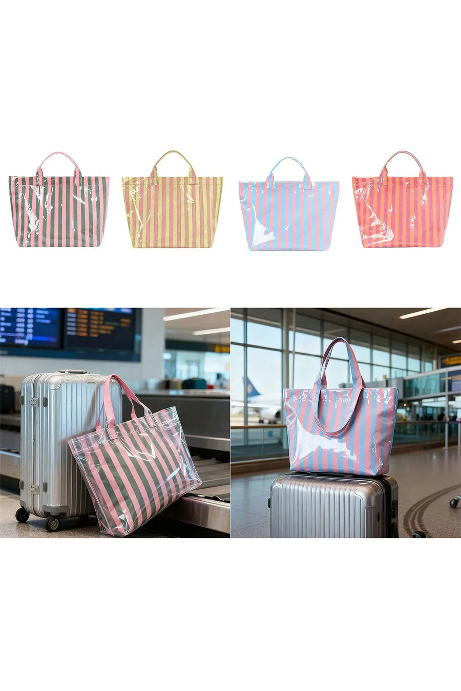 Rainbow Glossy Striped Vinyl Large Tote Bag Women UK — interior detail | Fashionfitz UK