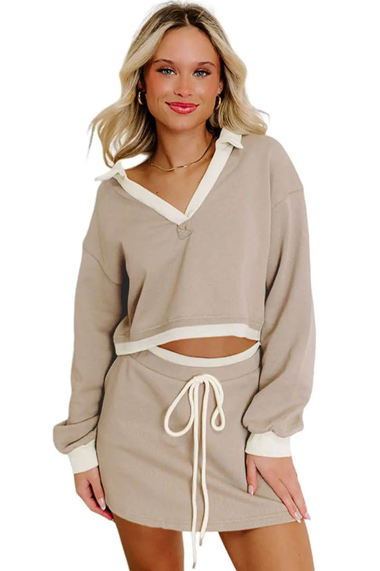 Cropped top drawstring skirt | trendy 2pc outfit set
