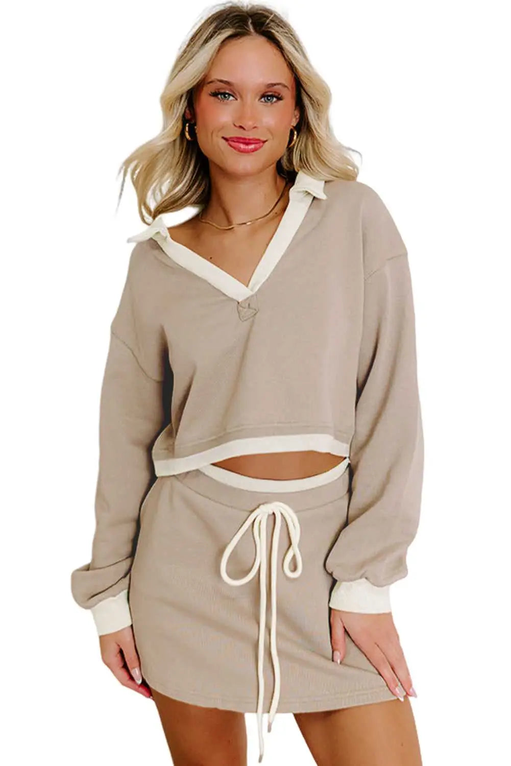 Cropped top drawstring skirt | trendy 2pc outfit set