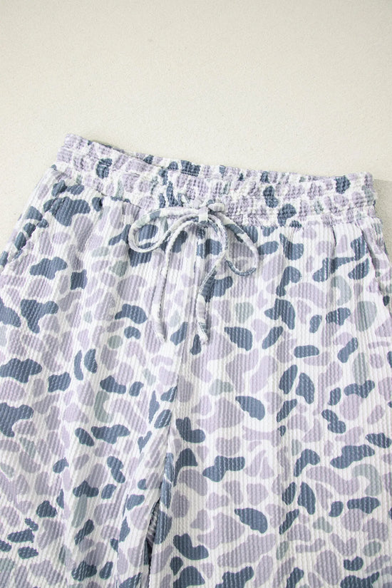 Camo twisted rib tee drawstring pants set short sleeve beige outfit sets