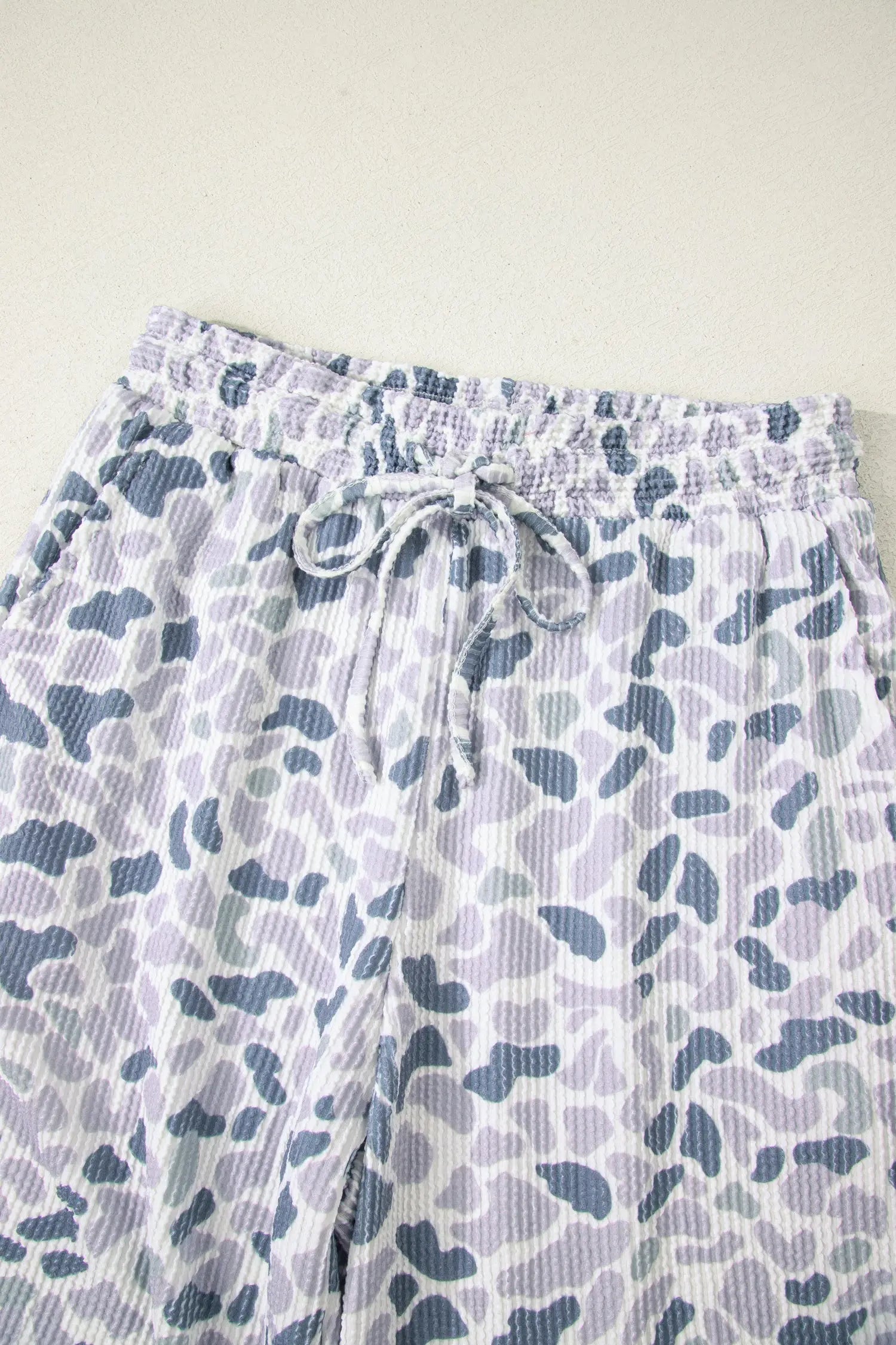 Camo twisted rib tee drawstring pants set short sleeve beige outfit sets
