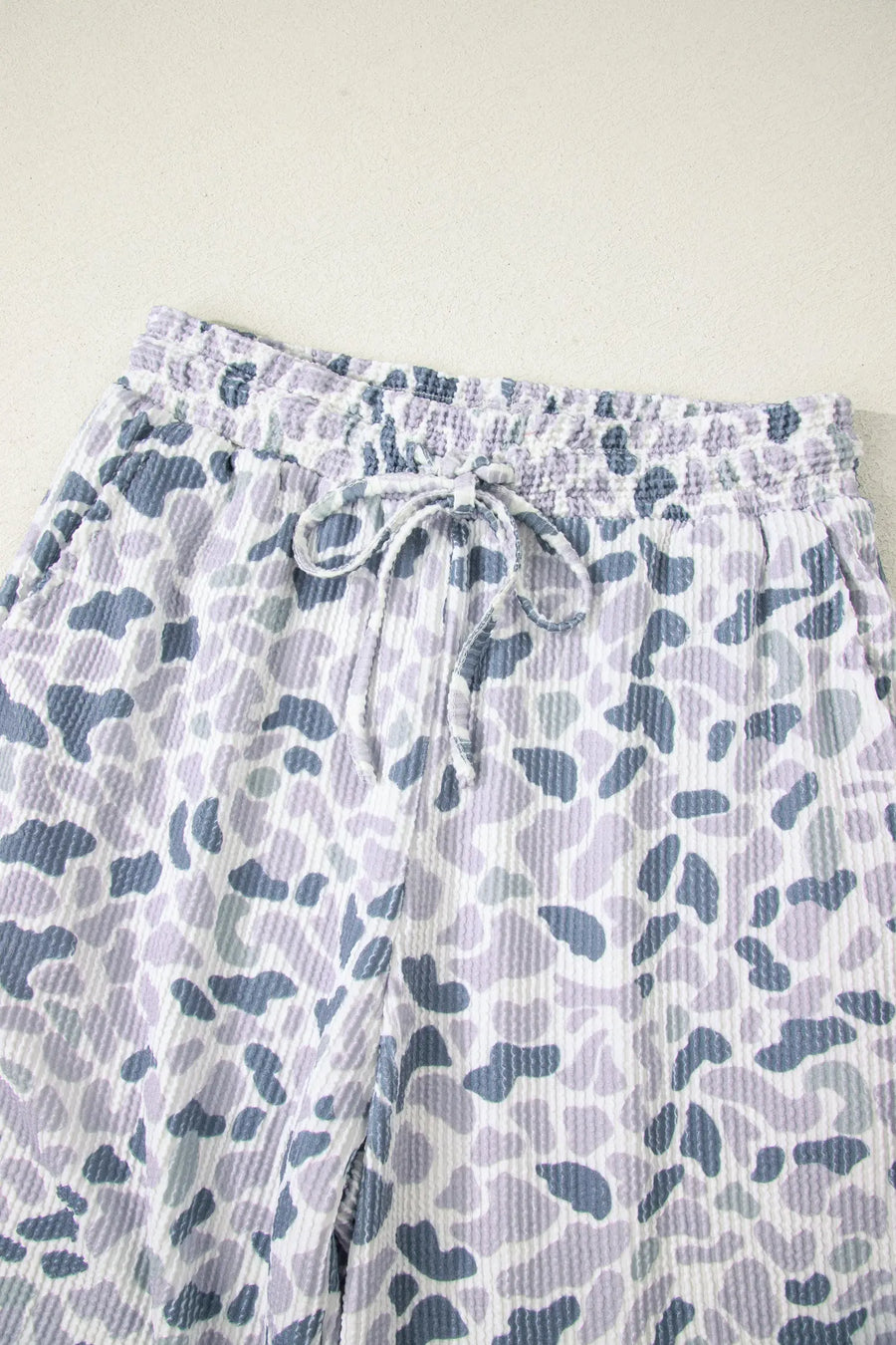 Camo twisted rib tee drawstring pants set short sleeve beige outfit sets