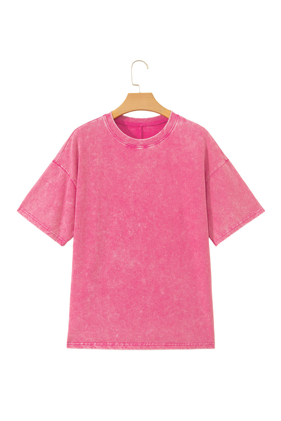 Mineral Washed Oversized Cotton Tee Drop Shoulder Round Neck Tunic Length