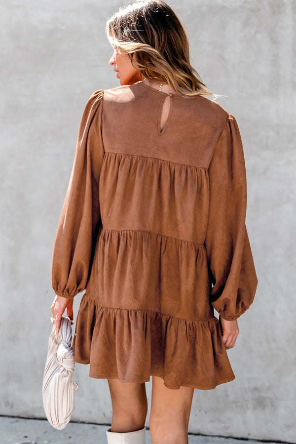 Chestnut Floral Lace Crochet Tiered Mini Dress Women UK