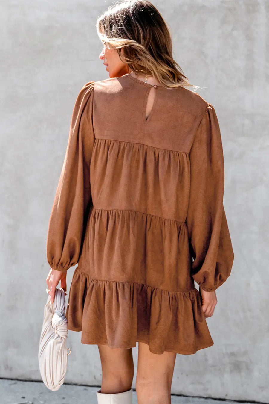 Chestnut Floral Lace Crochet Tiered Mini Dress Women UK