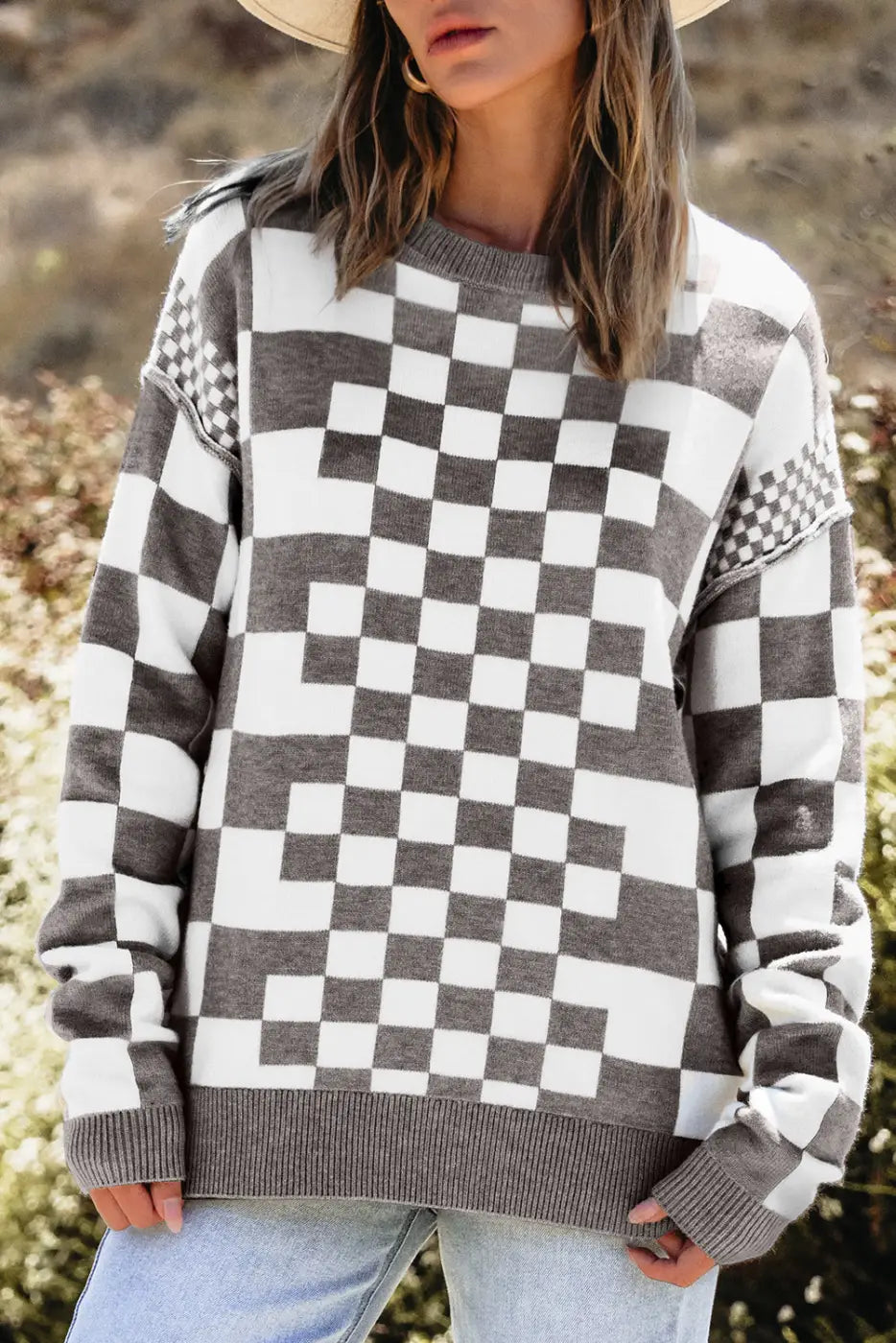 Smoky plaid soft knit jumper sweaters