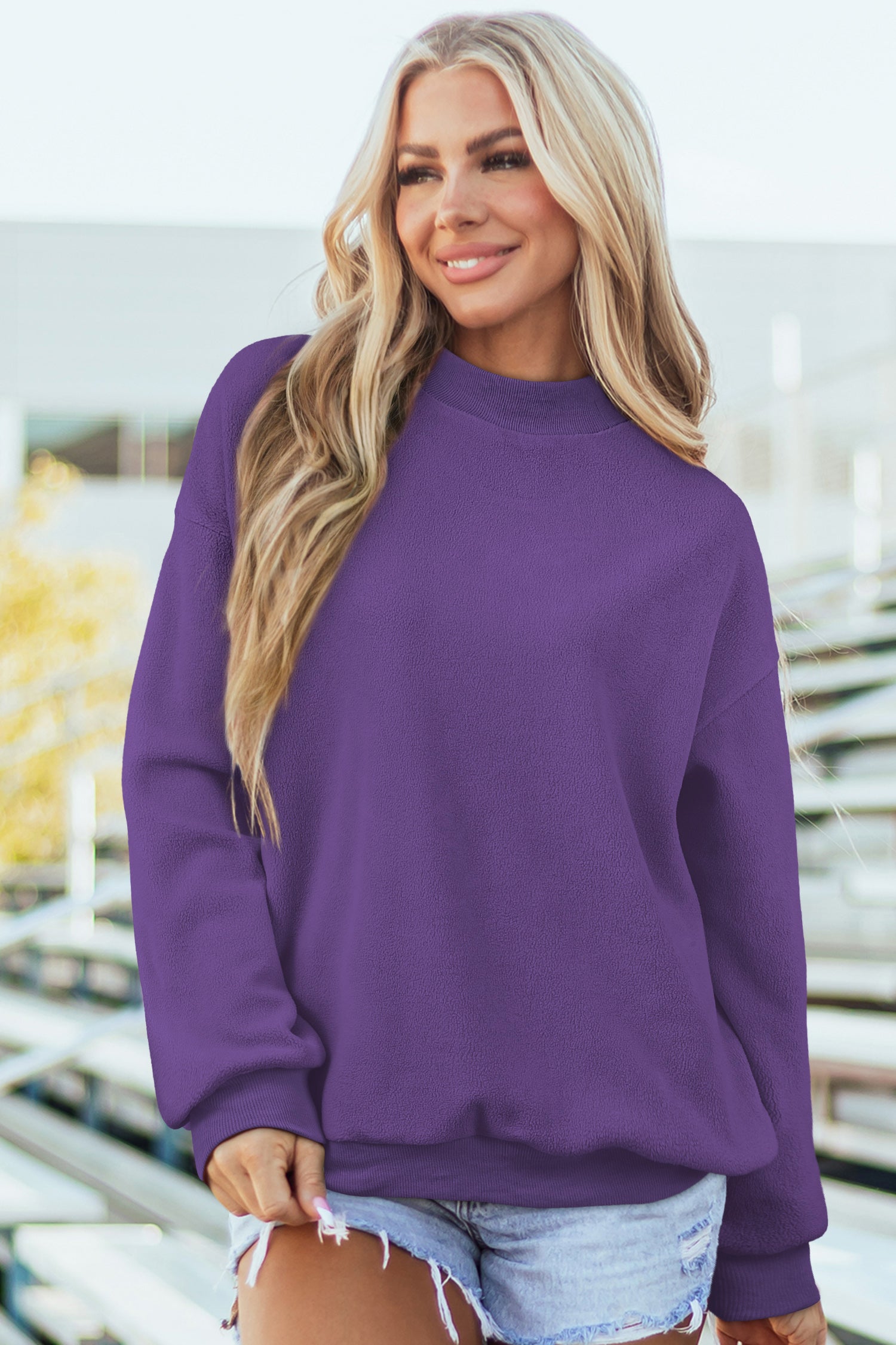 Drop Shoulder Reversible Mock Neck Sweatshirt Women UK