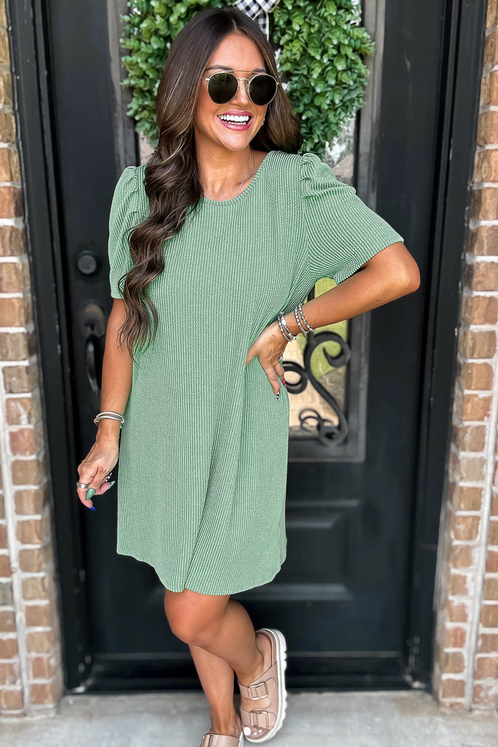 Corded Knit Mini Dress - Mint Green Perfection