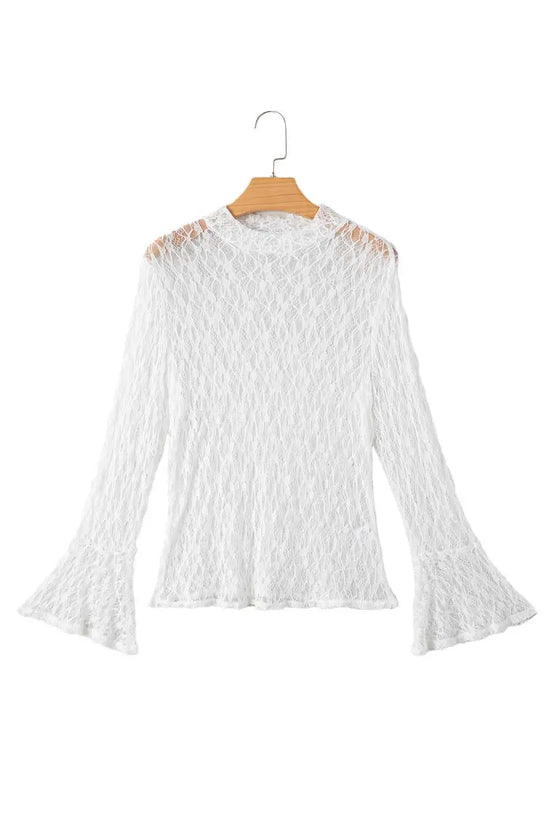 White sheer lace bell sleeve blouse blouses