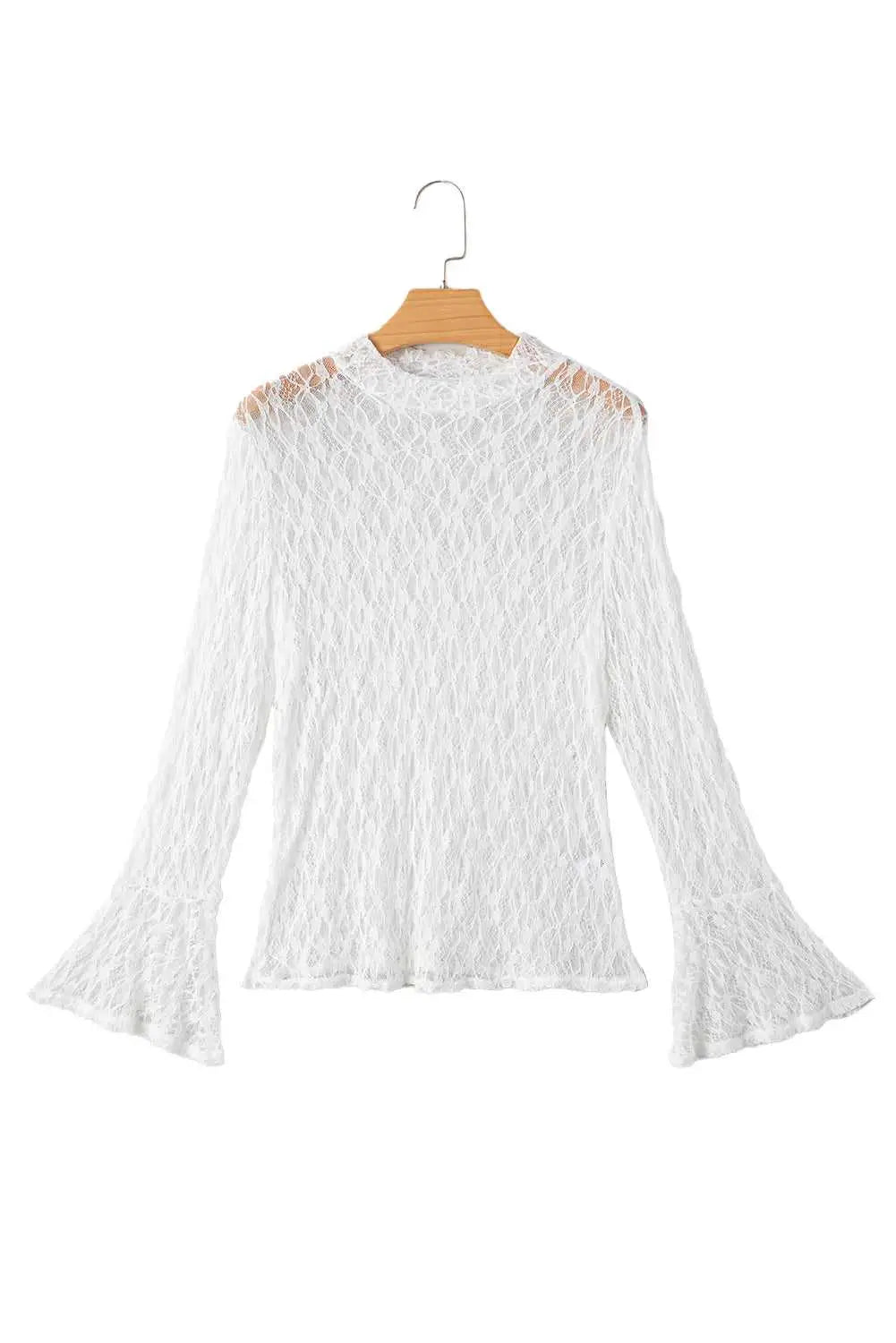 White sheer lace bell sleeve blouse blouses