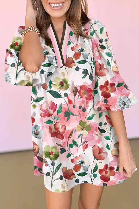Floral Shift Dress - Casual Elegance with multicolor blooms and contrast trim, perfect for summer outings and daily wear.