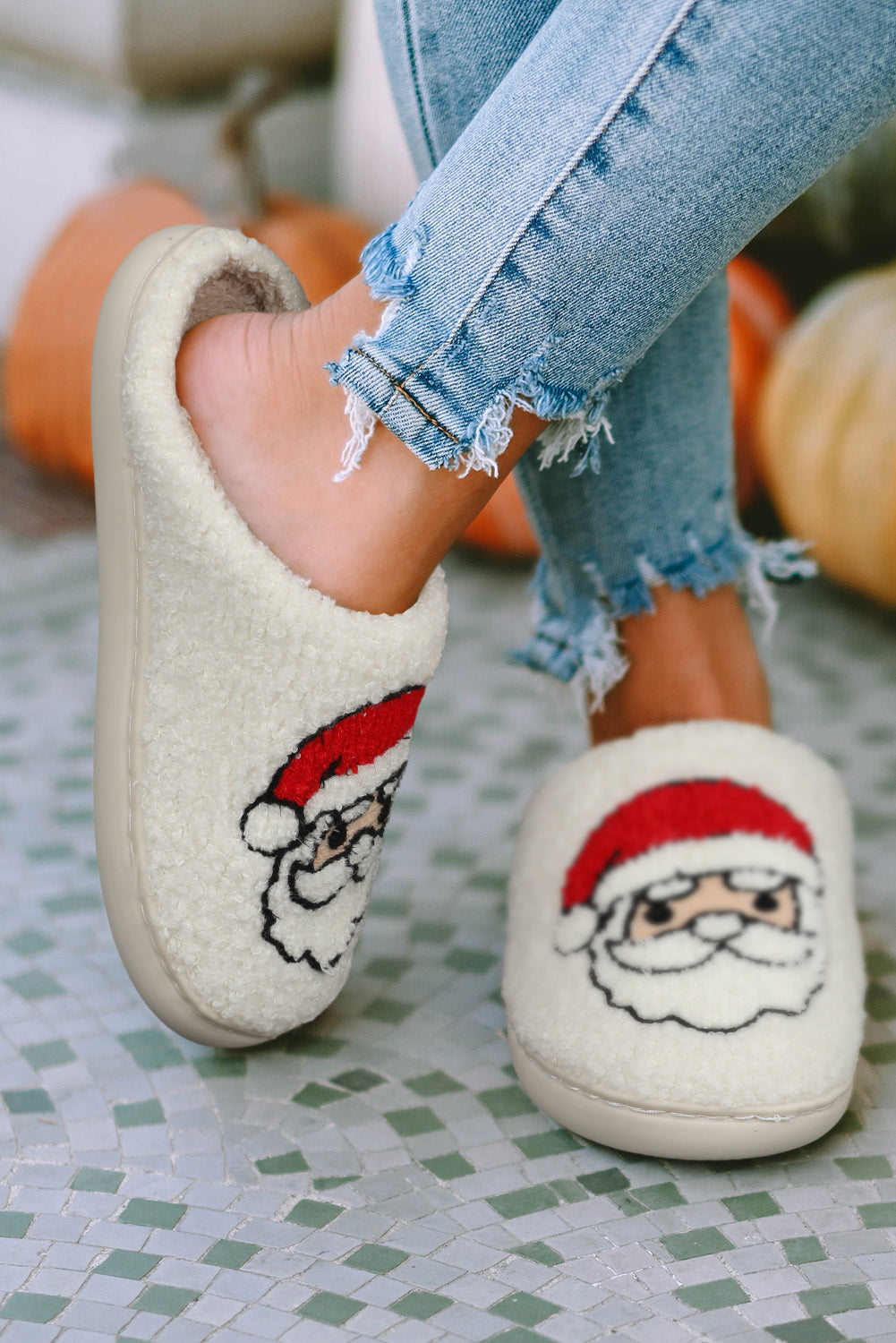 White Christmas Gingerbread Man Plush Home Slippers
