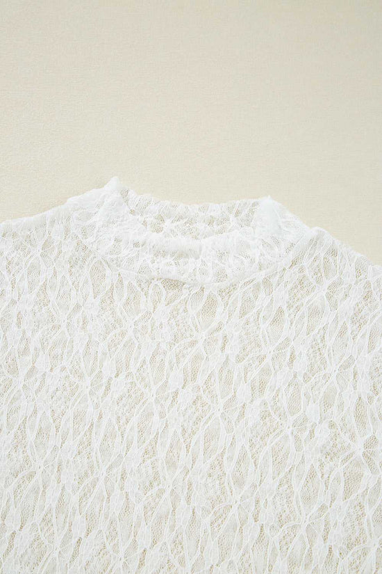 White Sheer Lace Bell Sleeve Blouse