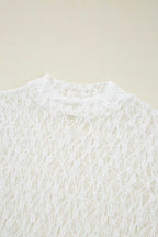 White Sheer Lace Bell Sleeve Blouse