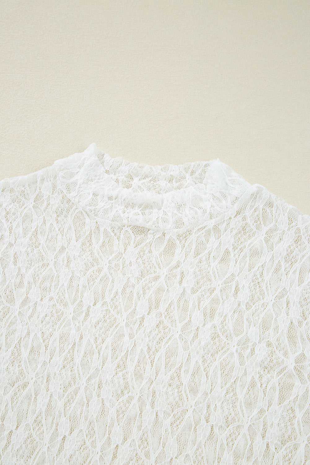 White Sheer Lace Bell Sleeve Blouse