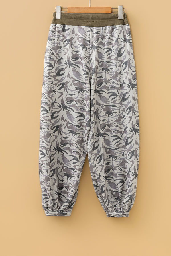 Camo Drawstring Contrast Waistband Cargo Barrel Pants Women UK