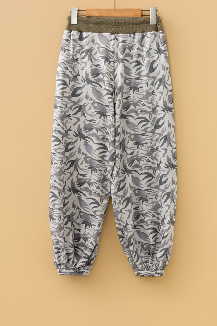 Camo Drawstring Contrast Waistband Cargo Barrel Pants Women UK