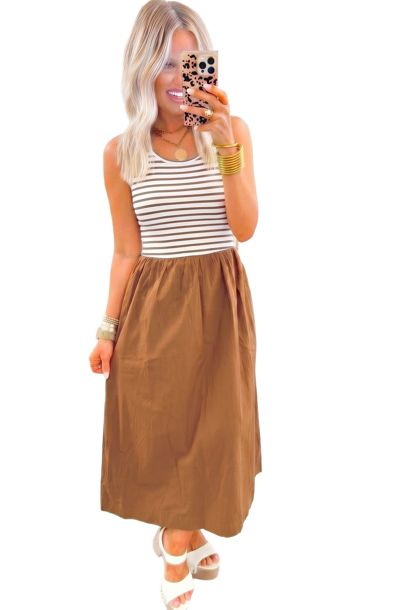 Striped Colourblock Sleeveless A-Line Maxi Dress Women UK