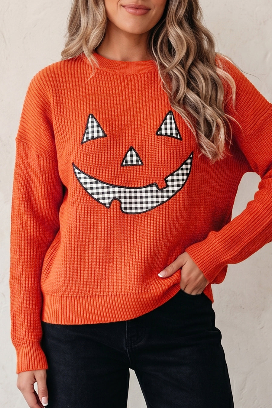 Halloween Drop Shoulder Round Neck Sweater