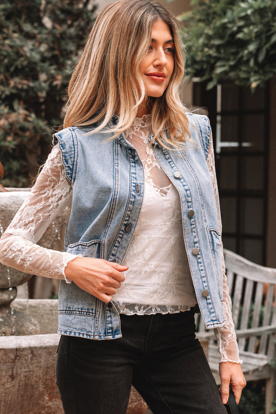 Beau Blue Scallop‑Trim Denim Waistcoat