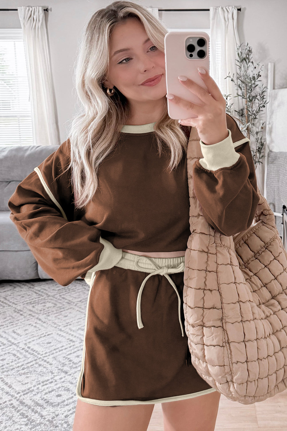 Mocha Contrast Pullover and Skort Set