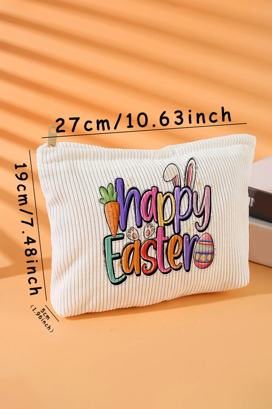 Women's Easter printed corduroy makeup bag lifestyle shot