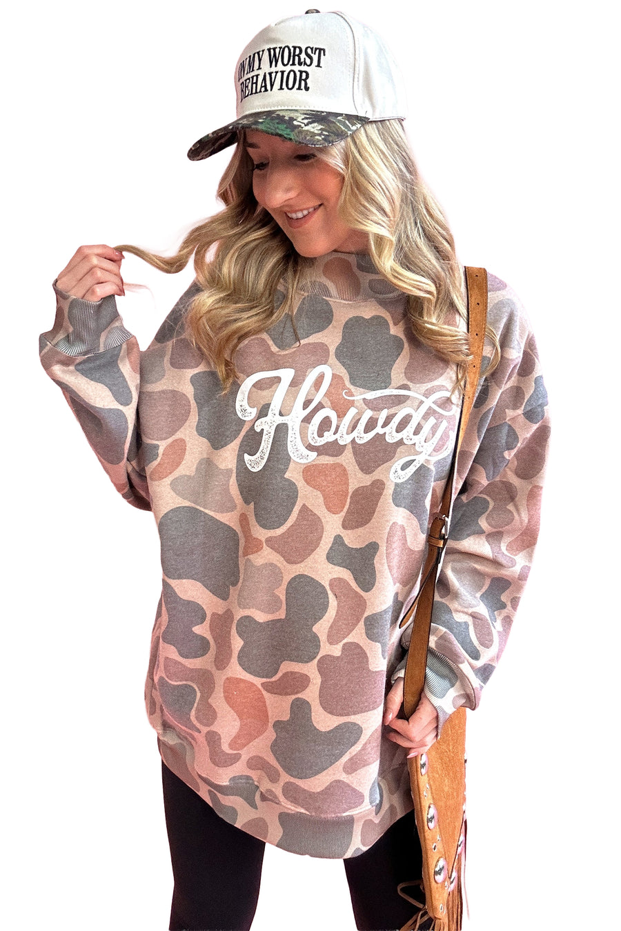 Camo Print Baggy Mock Neck Pullover Sweatshirt Women UK