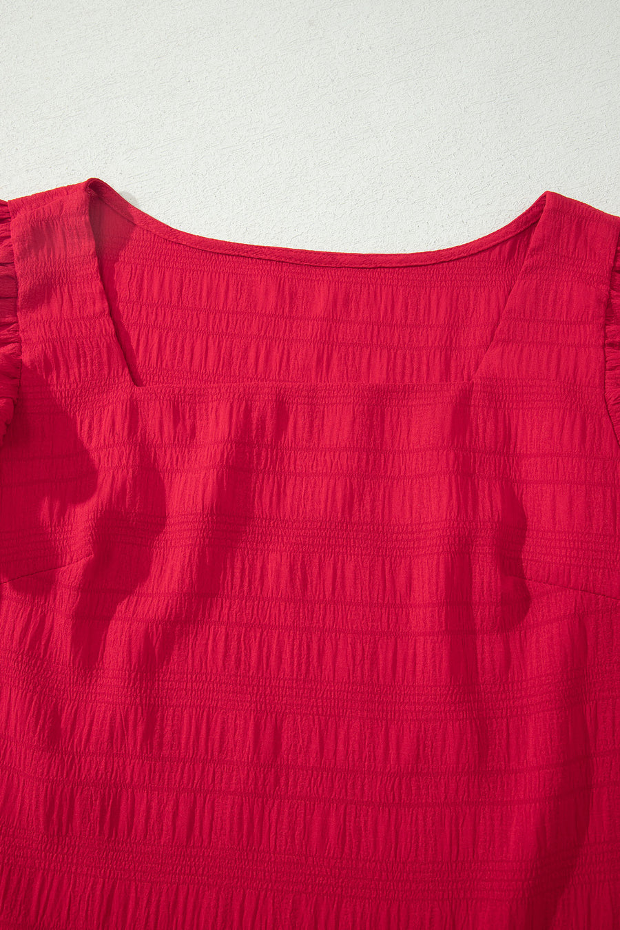 Textured Square Neck Cap Sleeve Top & Shirred High Waist Shorts Set