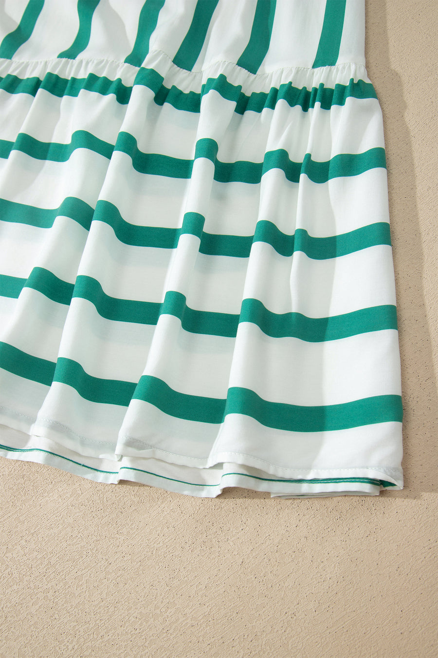 Green Stripe Ricrac Trim Notched Neck Midi Dress Women UK — front detail | Fashionfitz UK