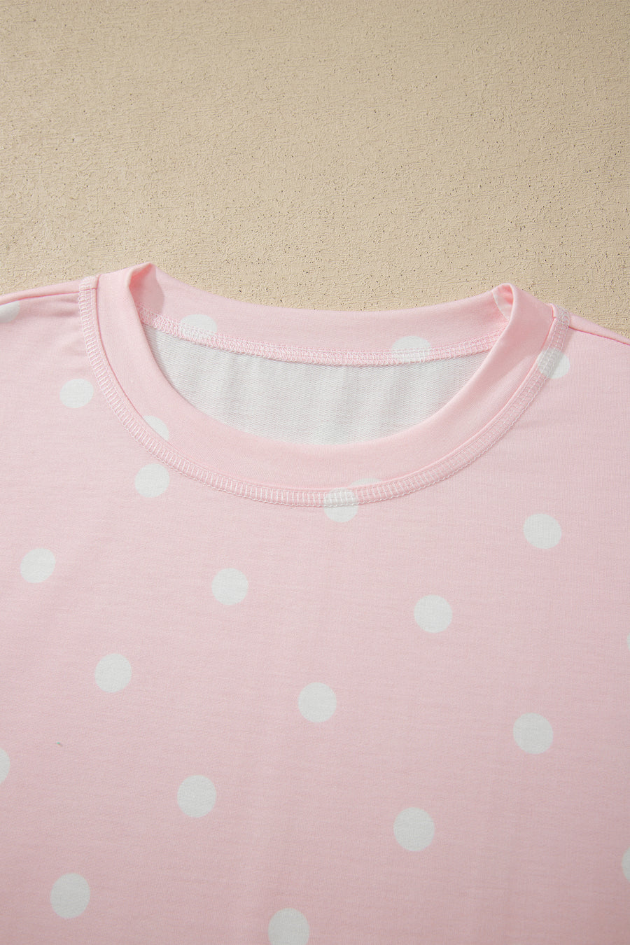 Polka Dot Exposed Seam Loose Tee Drawstring Shorts Two-Piece Set — detail third option | Fashionfitz UK