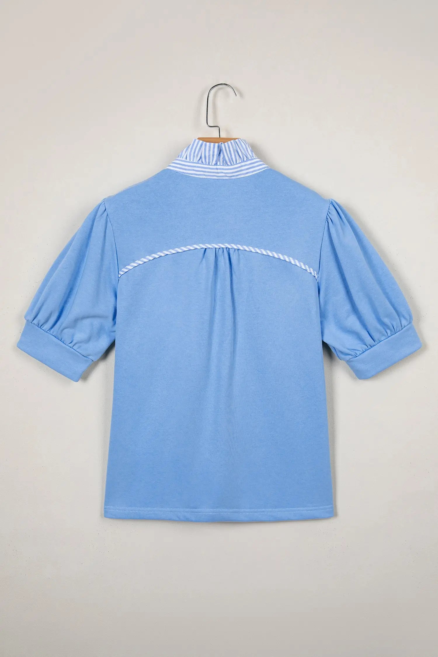 Striped frilled collar puff sleeve button front cotton blouse blouses