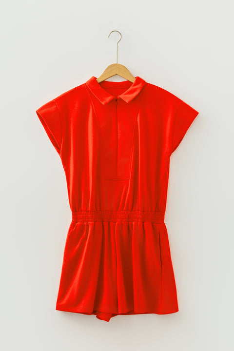 Half Zip Polo Elastic Waist Romper Women UK