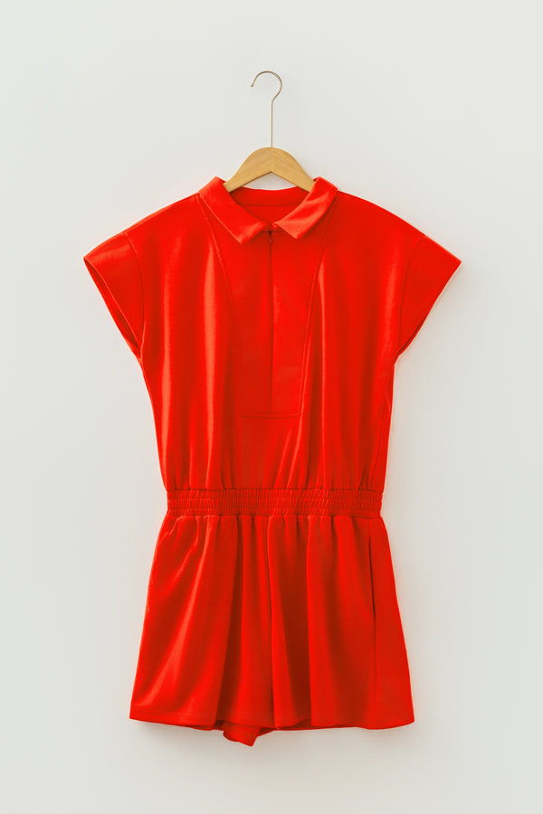 Half Zip Polo Elastic Waist Romper Women UK