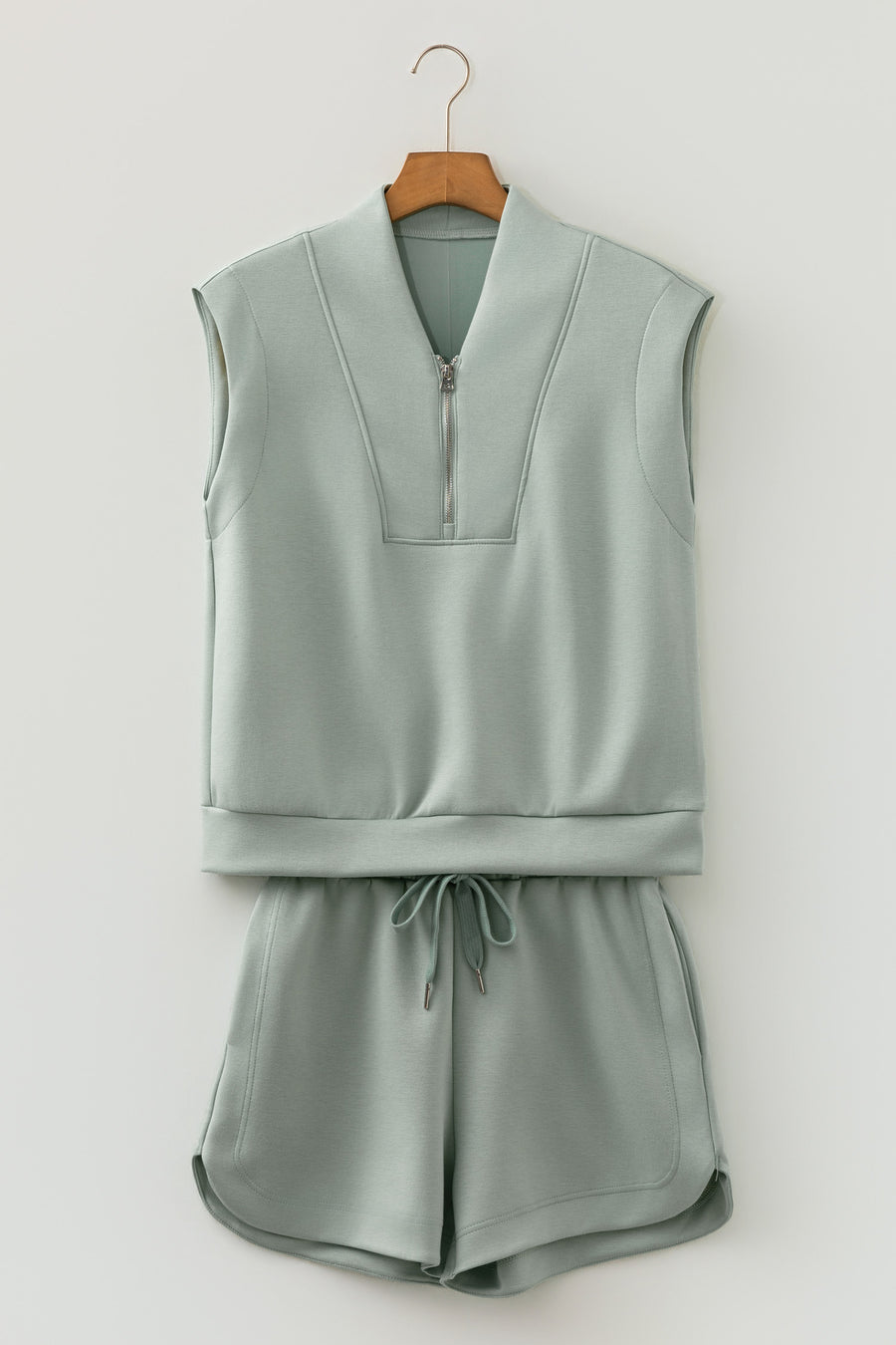 Quarter Zip Sleeveless Top & Shorts 2-Piece Set Women UK