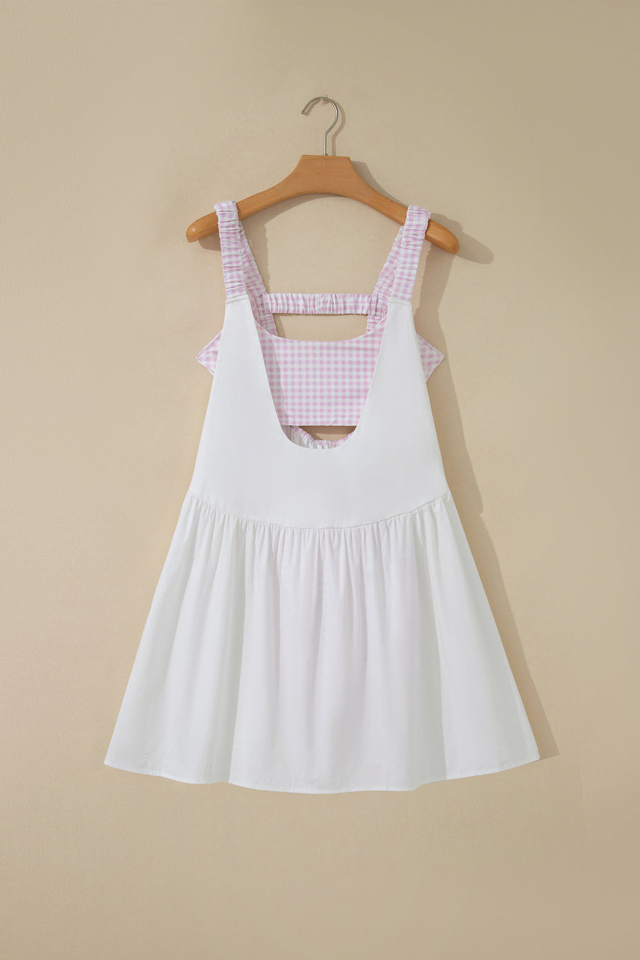 Gingham Patchwork Faux Two Piece Loose Mini Dress Women UK