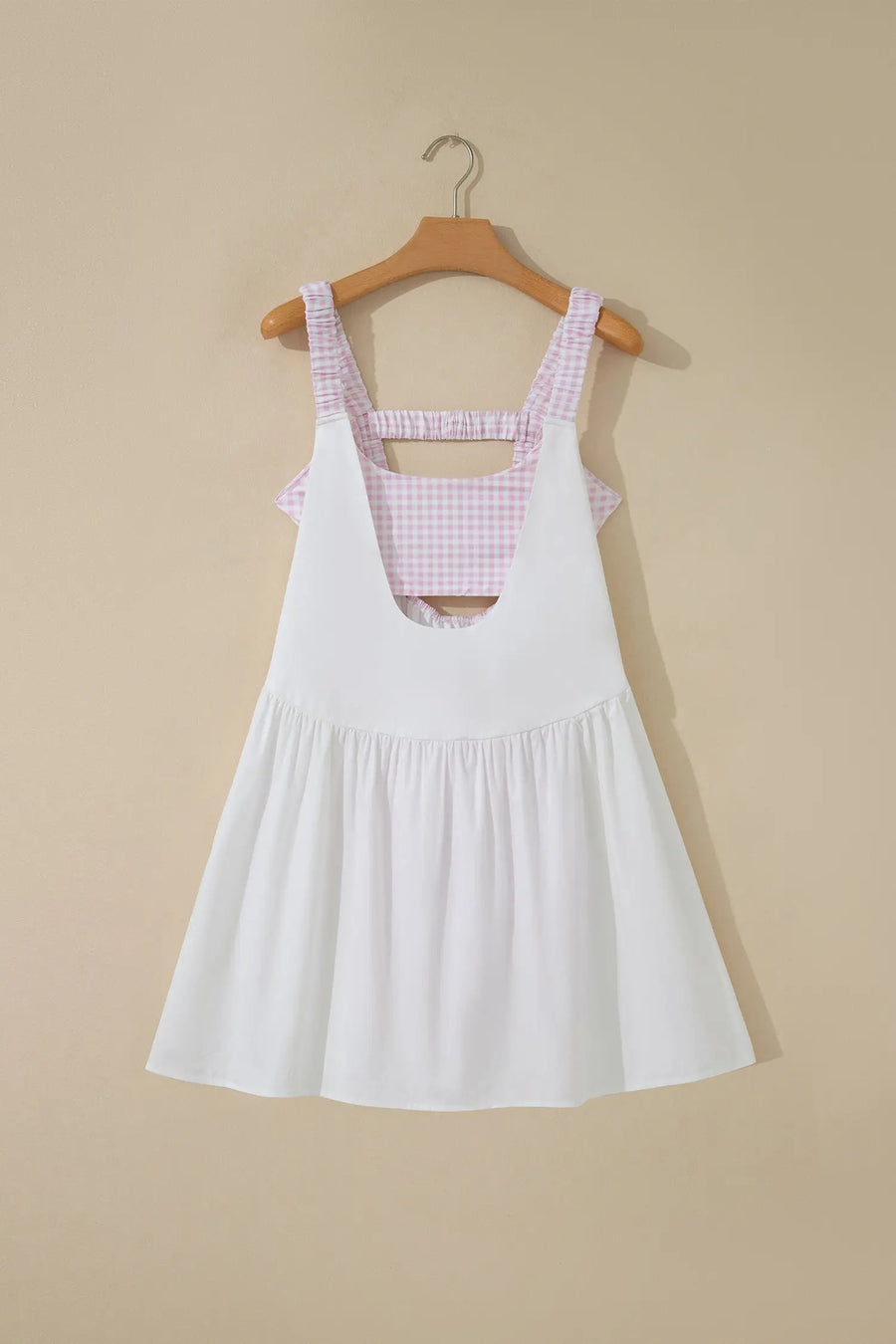 Gingham Patchwork Faux Two Piece Loose Mini Dress Women UK