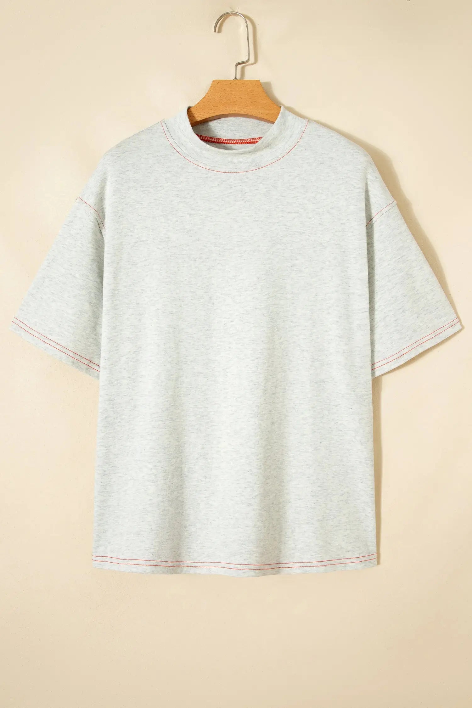 Reversible Contrast Stitch Drop Shoulder High Neck Short Sleeve Tee